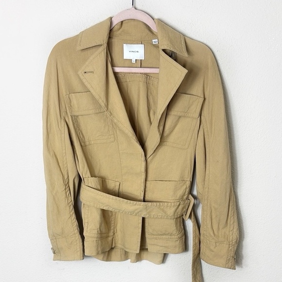 Vince Belted Linen Blend Jacket in Tan Beige Size XXS - Picture 16 of 16